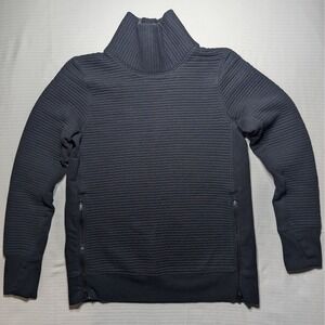 All in Motion Ribbed Turtleneck Pullover Black Athleisure Zip Hem